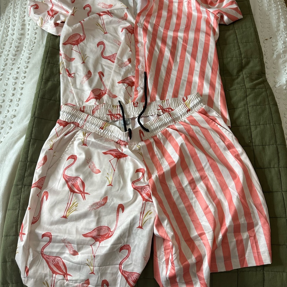 Men's Flamingo and Stripe Pajama Set